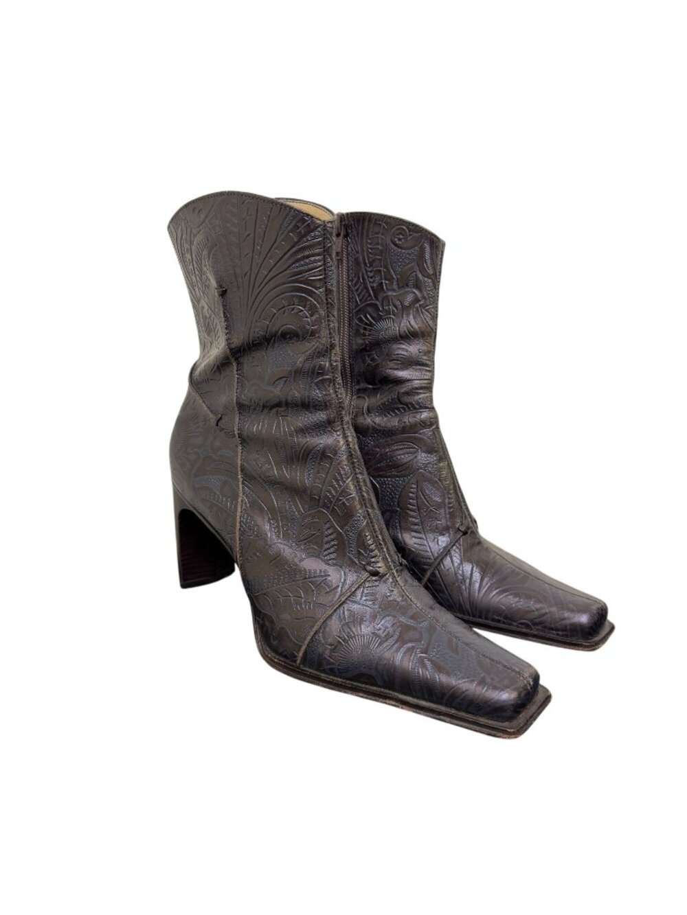Antonio Melani Blue Embossed Leather Heeled Ankle Boots Size 8